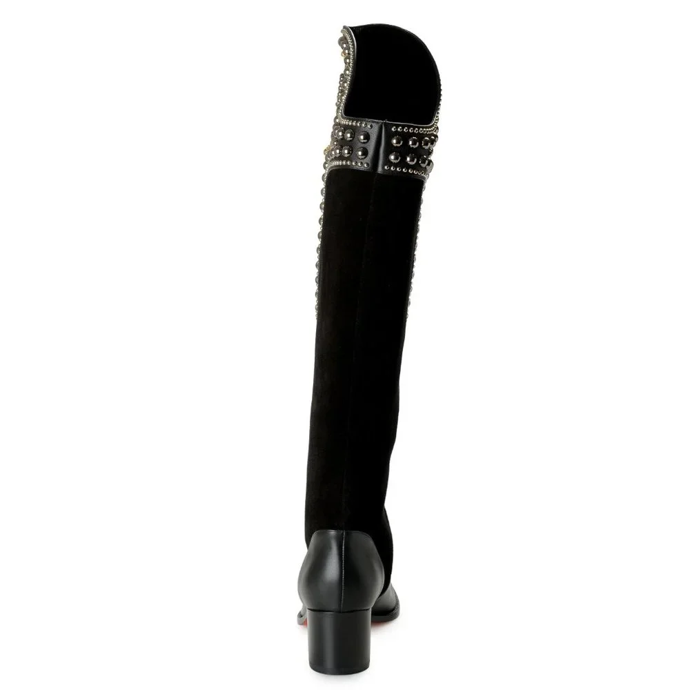 Christian Louboutin Black Over-the-Knee Boot with Gold Stud Detailing